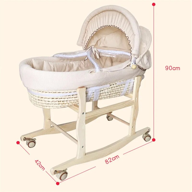 Portable Baby Basket Corn Woven Baby Crib Natural Rocking Chair