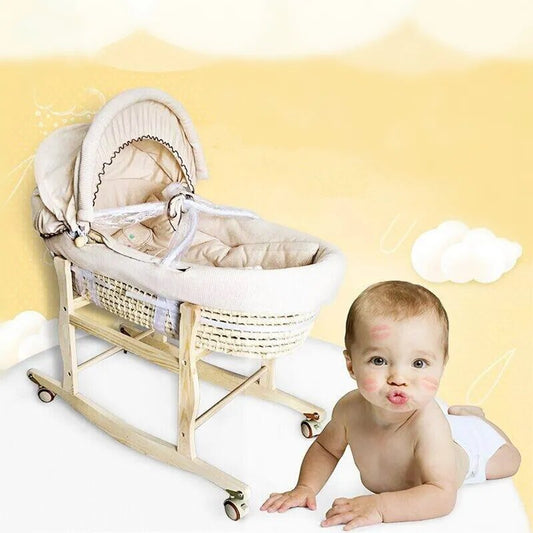 Portable Baby Basket Corn Woven Baby Crib Natural Rocking Chair