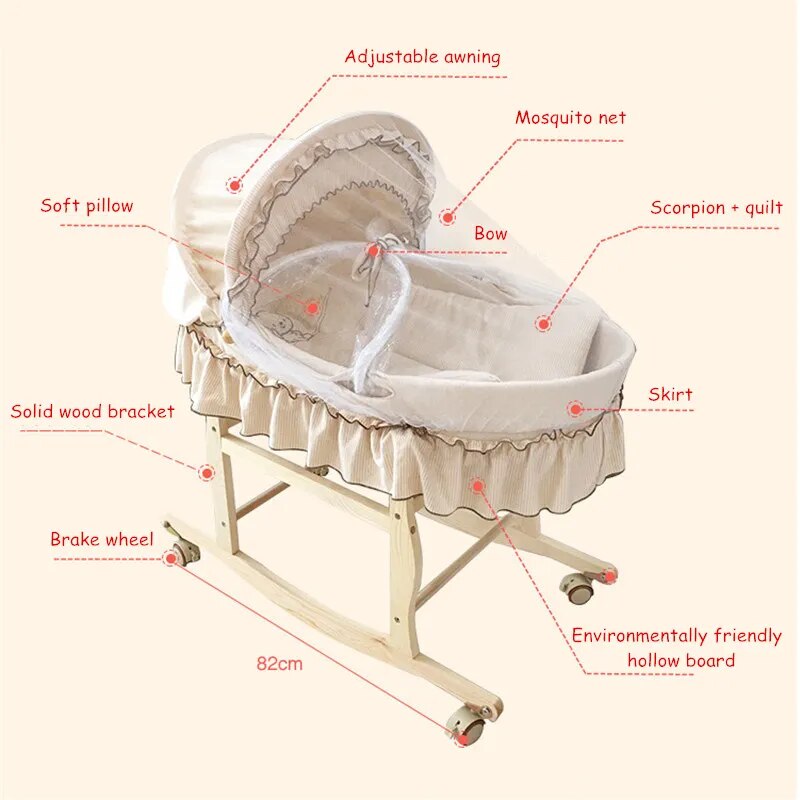 Portable Baby Basket Corn Woven Baby Crib Natural Rocking Chair